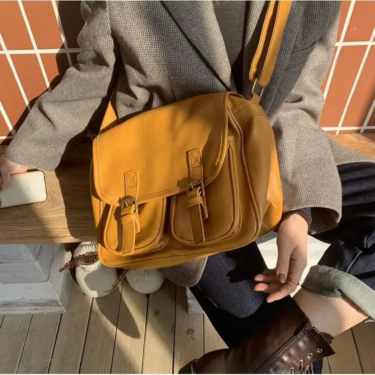 Xajzpa  Large Capacity Brown Messenger Bag Women Vintage Soft Chic Pu Leather Handbag Female Harajuku Casual Crossbody Bags New