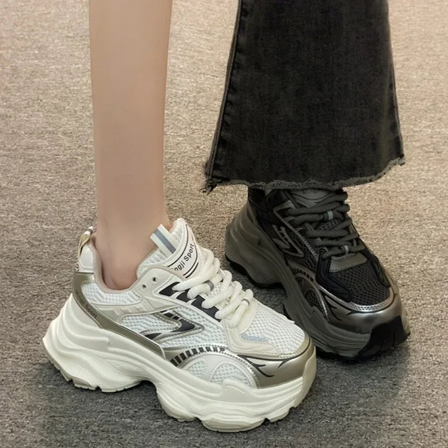 Xajzpa Women Platform Sneakers 2025 Autumn New Fashion Casual Lace Up Sports Shoes Woman Non Slip Walking Shoes Ladies Vulcanize Shoes
