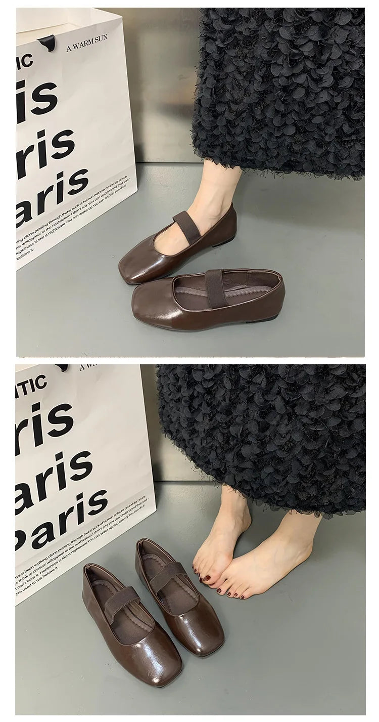 Xajzpa Square Toe Women Flats Shoes Mary Jane Shoes Fashion Shallow Elastic Band Spring Autumn Ladies Comfort Soft Sole Shoes
