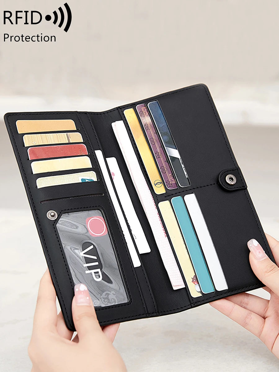 Xajzpa Minimalist RFID Ultra-thin Women's Long Wallet PUdouble Folding Wallet Multifunctional Women's Coin Credit Card Bag Hand-held Bag