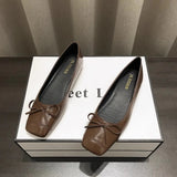 Xajzpa Bowtie Flat Shoes Women Ballerinas Square Toe Slip on Ballet Flats Lazy Loafers Moccasins Ladies Casual Comfort Shoes