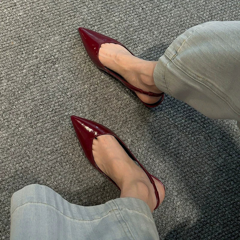 Xajzpa New Style Women's Fashion Patent Leather Pointed Toe Women Pumps Elegant Low Heels Sandals Casual Dress Street Style Shoes