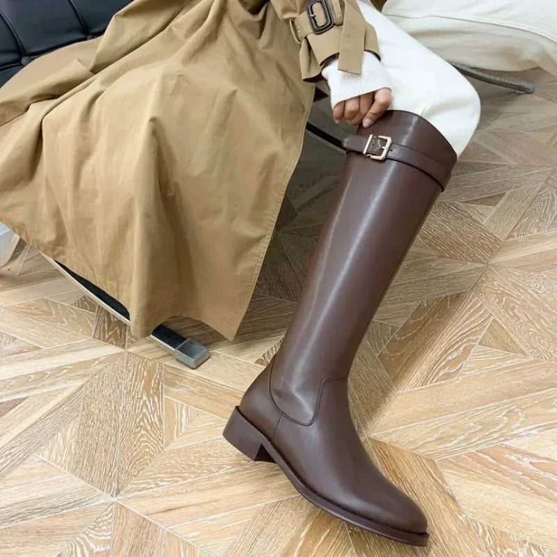 Xajzpa Black Elegant with Low Heels Shoes for Woman Long Brown Women's Boots Winter Knee High Shaft Stylish Lastest Price Goth