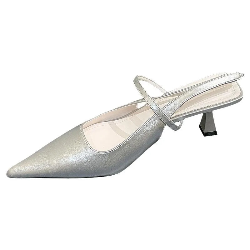 Xajzpa Beige Heeled Sandals Low-Heeled Shoes With Strap All-Match Slip-on Loafers Summer Women's Black Low-heeled Elastic Band High Com