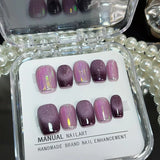 Xajzpa  10Pcs Aurora Cat Eye Handmade Press On Nails Short Square Head False Nails Wearable Simple Pure Manicure Full Over Nail Art Tips