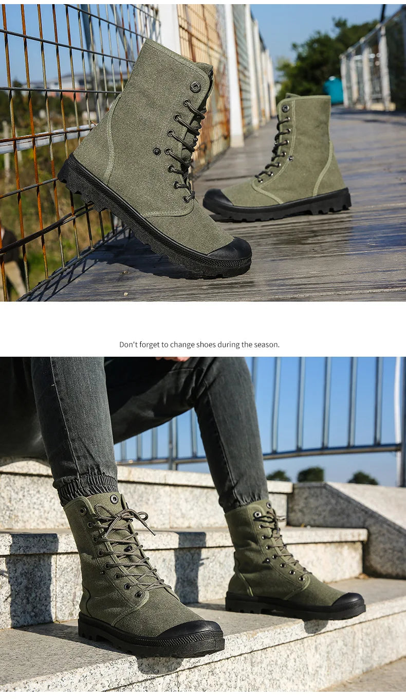 Xajzpa Men's Fashion Canvas Shoes Spring and Autumn Outdoor Shoes Thick-soled High-top Shoes Cuff Shoes Fashion Sports Shoes