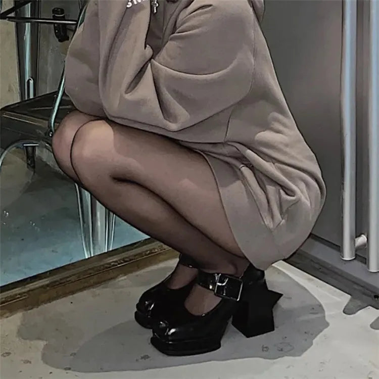 Xajzpa New Retro Mary Jane High Heels Women Shoes Fashion Chunky Heel Pumps Platform Ankle Buckle Japanese Uniform Ladies Shoes