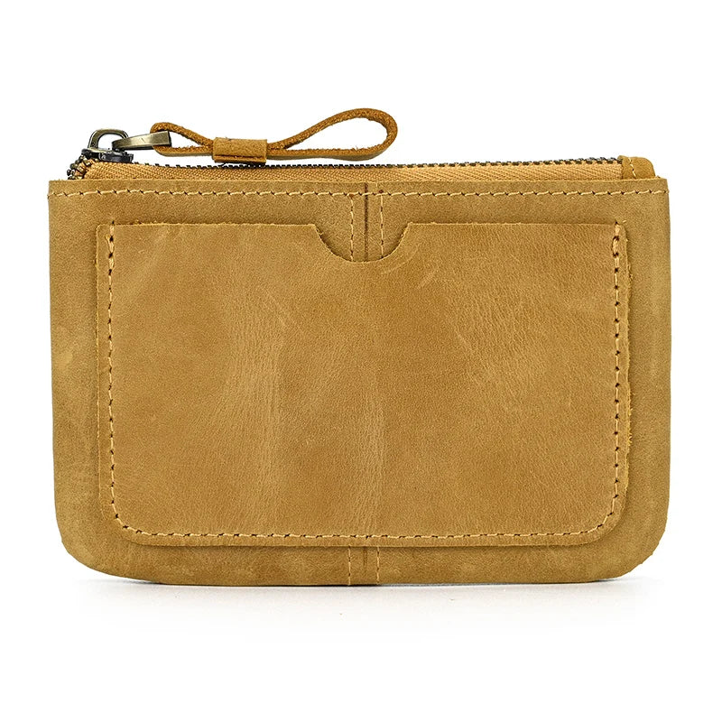 Xajzpa Men Women Genuine Leather Zipper Coin Wallet Cow Leather Mini Short Purse Card Holder Change Purse For Male Female Coins Wallets