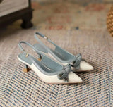 Xajzpa Elegant bow thin heel pointed toe shallow mouth single shoe color blocked simple casual fashionable women's shoes