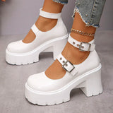 Xajzpa  Chunky Platform Punk Gothic Shoes Women Ankle Buckle Super High Heels Pumps Woman Pu Leather Square Heel Mary Jane Shoes