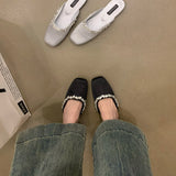 Xajzpa Square Toe Flat Shoes Female Womens Slippers Outdoor Glitter Slides Pantofle Cover Jelly Soft Crystal Scandals Flat Shoes F