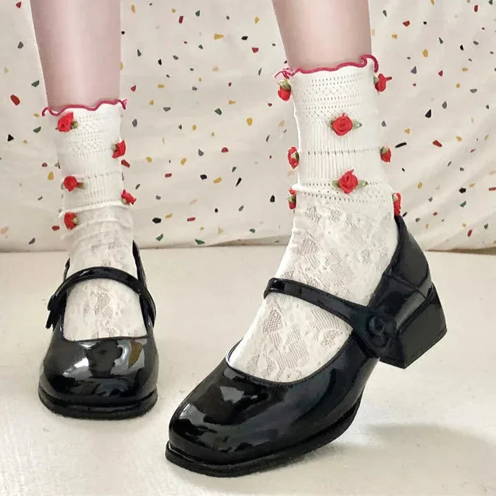 Xajzpa  Retro Red Mary Jane Shoes Women Thick Heels Ankle Buckle Lolita Shoes Woman Student French Square heel shallow mouth single shoe