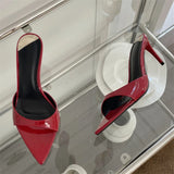 Xajzpa Sexy Thin Heels Slipper For Women Summer Fashion Pointed Toe Slides Stripper Party Sandal Mule Shoes Zapatillas Mujer