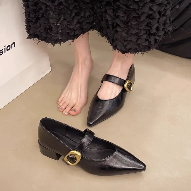 Xajzpa New Style Design High Heeled Mary Jane Pointed Toe Women Single Shoes Leather Comfort Spring Summer Dress Sexy Women's Shoes