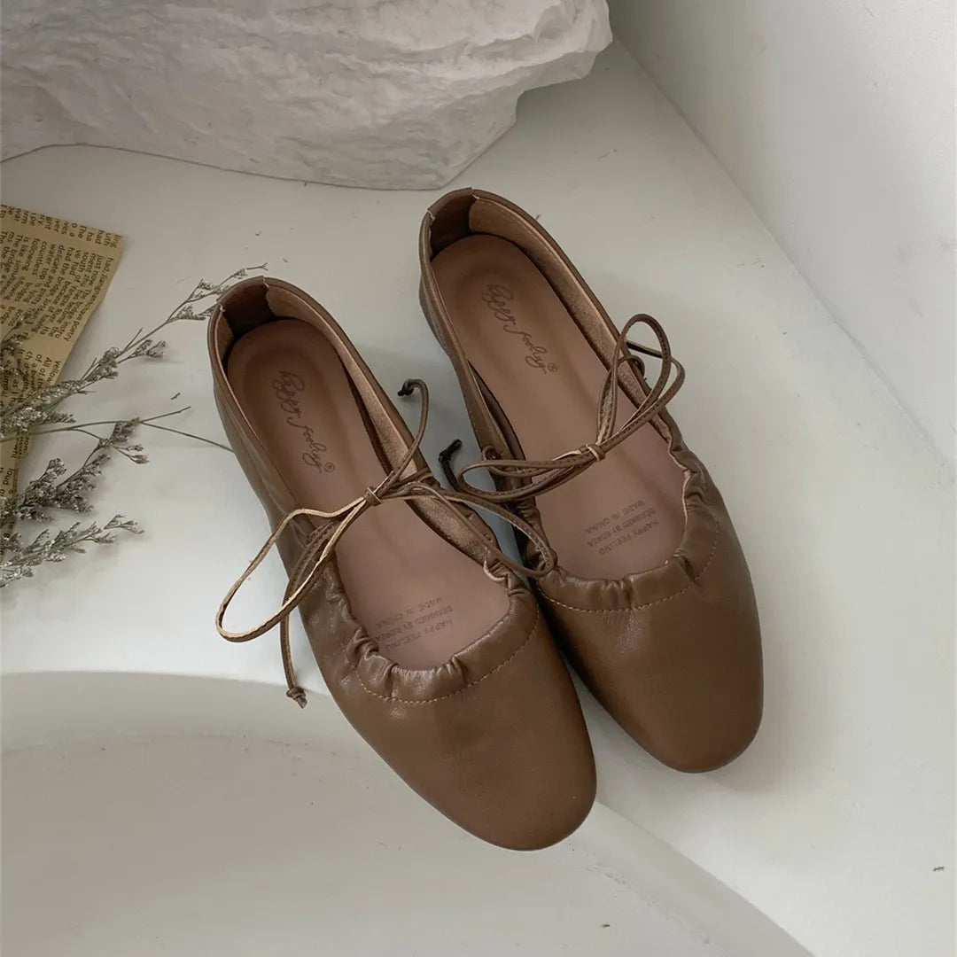 Xajzpa Women Casual Flats Comfortable Soft Boat Shoes Loafers Ballerina Shallow Round Toe Ballet Flat Shoes Women Slip On Side