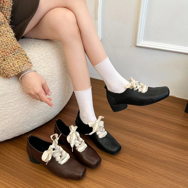 Xajzpa New Style Luxury Women's Fashion Thick Heel Shoes Spring Square Head Front Lacing Anti-slip Wear-resistant Women's High Heels