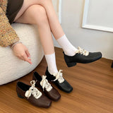 Xajzpa New Style Luxury Women's Fashion Thick Heel Shoes Spring Square Head Front Lacing Anti-slip Wear-resistant Women's High Heels