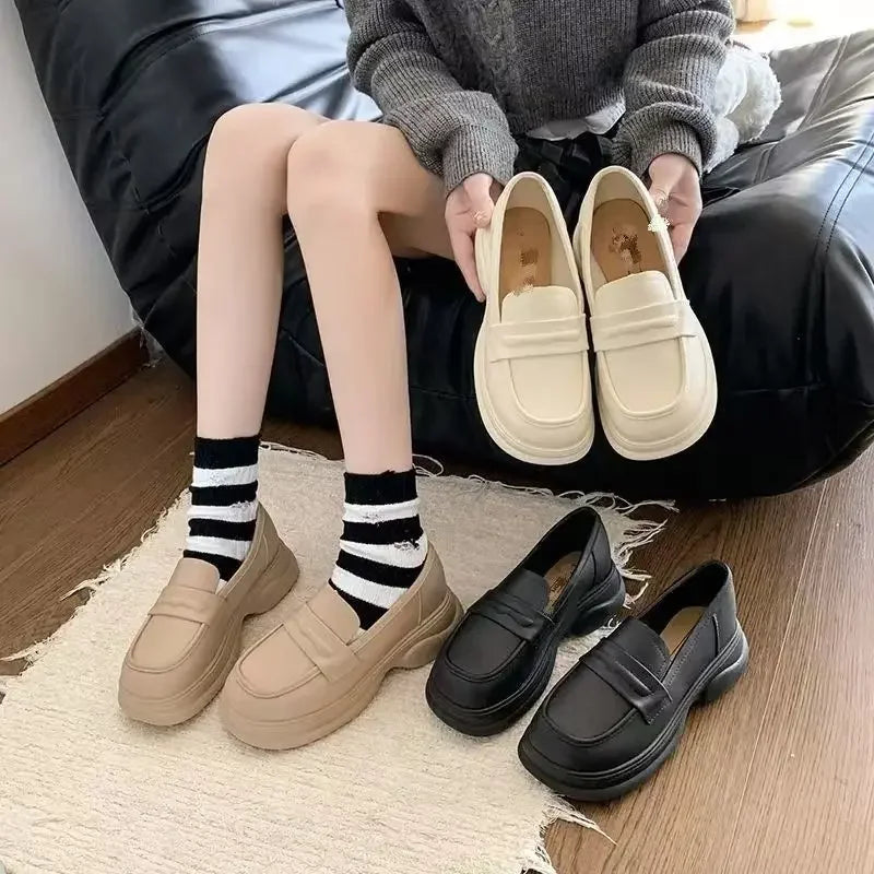 Xajzpa Retro Soft Bottom British JK Style Women's 2025 Spring New Slip on Casual Loafers Round Toe Flat Heel PVC Fashion Shoes