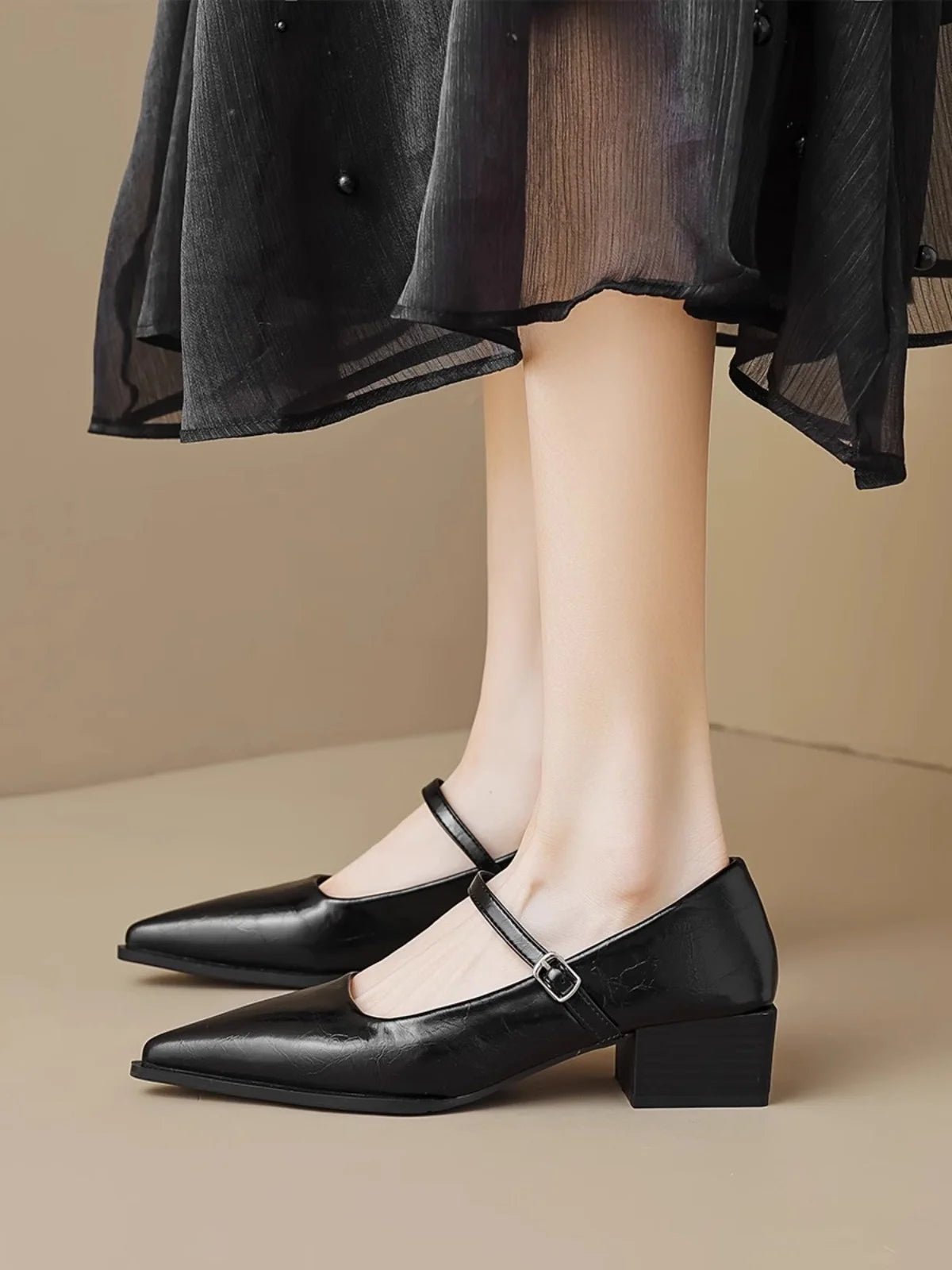 Xajzpa Flat Black Shoes For Women Oxfords Pointed Toe Female Footwear Leather New Dress On Heels Summer Mary Janes Office & Career