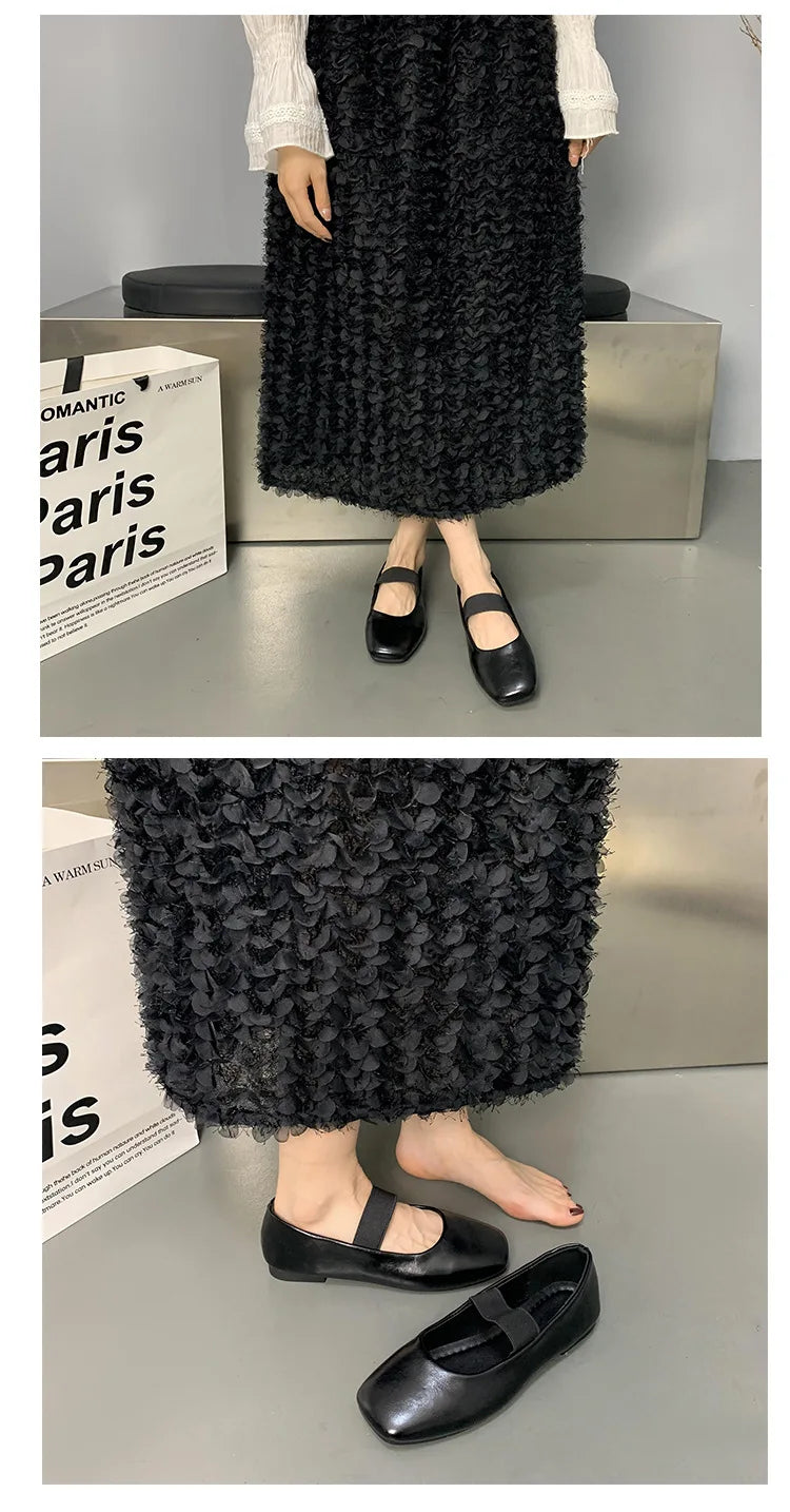Xajzpa Square Toe Women Flats Shoes Mary Jane Shoes Fashion Shallow Elastic Band Spring Autumn Ladies Comfort Soft Sole Shoes