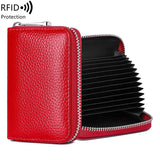 Xajzpa RFID Genuine Leather 14 Slot Credit Card Wallet with Zipper Suitable for Women or Men's Accordion Wallet