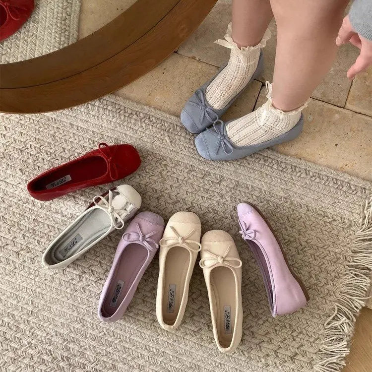 Xajzpa Soft Bow-Knot Women Shoes Autumn Ballet Flats Increas Height Clogs Platform Modis Low Heels Shallow Mouth Female Footwear Butter