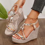 Xajzpa Metal Decor Wedge Sandals for Women Summer Braided Band Platform Gladiator Sandals Woman Thick Bottom Beach Sandalias Mujer