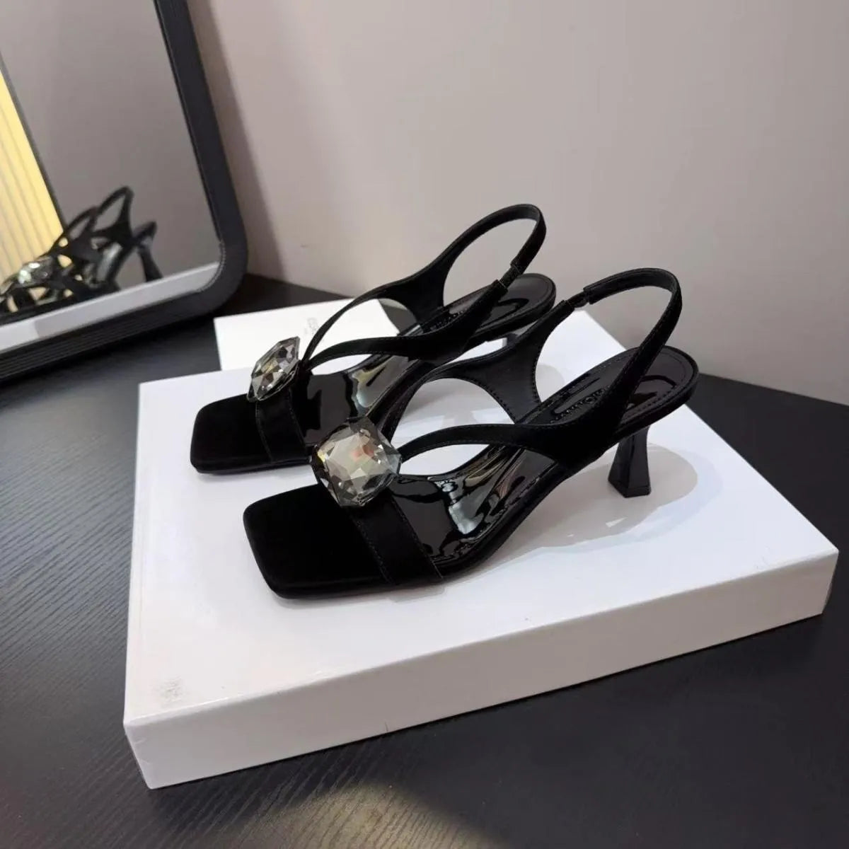 Xajzpa New Women's Red Sexy Metal Buckle High Heels Women Ankle Strap Wedding Party Shoes Ladies Square Toe Elegant Brand Sandals Women