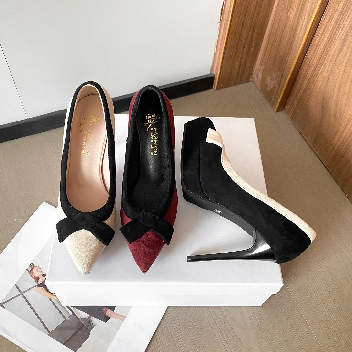 Xajzpa New Style Fashion Women's Popular Platform Super High Heels Women's Bow Small Pointed Toe Stiletto Single Shoes Zapatos Mujer