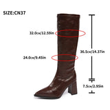 Xajzpa Fashion Solid Pu Knee High Modern Boots Women Winter Pointed Toe Side Zip Riding Boots Sexy High Heel Shoes Plus Size 42