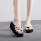 Xajzpa On A Wedge Slippers Casual String Bead Beach Shoes Platform Rubber Flip Flops Slides Slipers Women Heeled Mules Luxury Sabot Haw