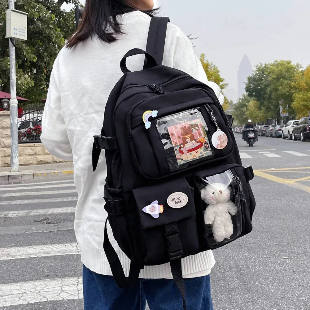 Xajzpa BACK TO SCHOOL Japanese Girls Aesthetic Backpack Cute School Bags For Student Teens Girls Pockets Kawaii Women Laptop Backpack Harajuku Mochila