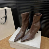 Xajzpa New Style Luxury Women's Fashion Pointed Toe Ankle Boots Women Wedding Party Shoes Winter Autumn Slim Short Ladies Boots