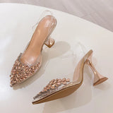 Xajzpa Elegant Pointed Toe Clear High Heels Wedding Prom Shoes Fashion Crystal Diamond Rivet PVC Transparent Sandals Women Pumps