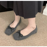 Xajzpa Woman Casual Square Head Bow Flats Flock Mocasines Ballerina Church Flats Female Suede Elegant Soft Sole Women Shoes