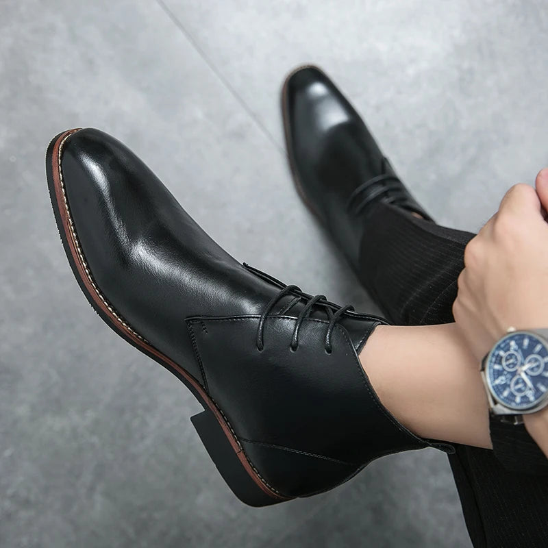 Xajzpa Men's Comfortable Ankle Leather Boots Men's Fashion Brand Chelsea boots men's brand leather boots high top shoes