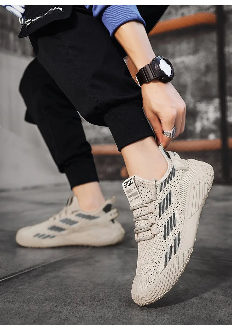 Xajzpa New Men's Shoes Flying Woven Mesh Sports Breathable Light Casual Sports Running Soft Sole Travel Shoes Sneakers Off White Shoes