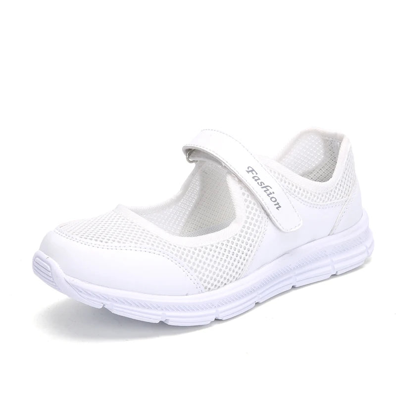 Xajzpa Classic Summer Women Casual Shoes Soft Portable Sneakers Walking Shoes Flat Soles for Women Breathable Slip on White Shoes