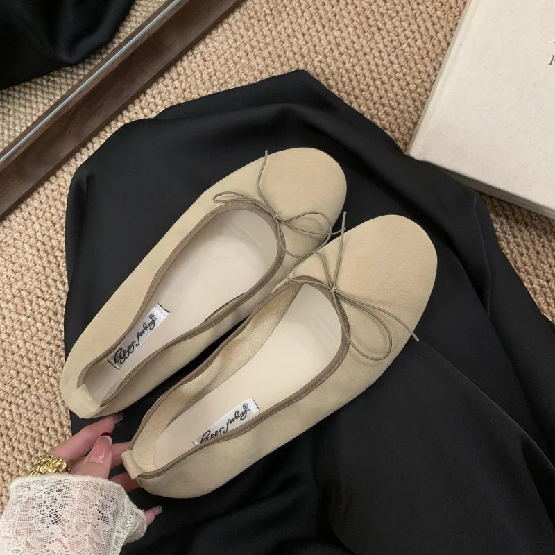Xajzpa Fashion Bow Tie Flats Ballet Shoes Women Female Ballet Round Toe Shallow Cut Ballerina Soft Moccasin Dress Shoes Zapato