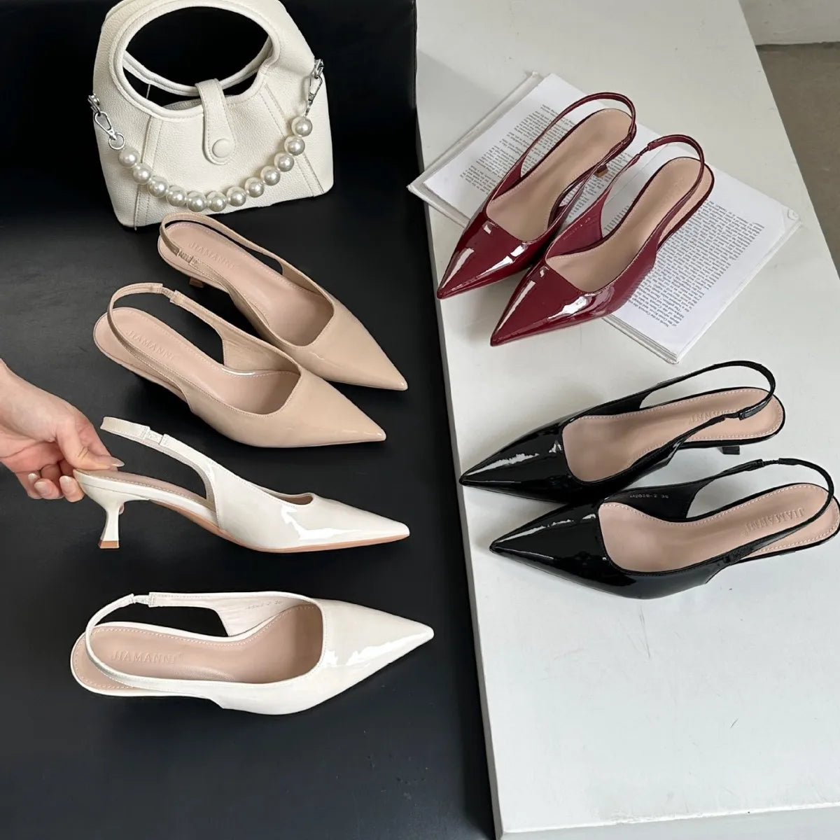 Xajzpa Leather Sandals Women Open Shoes Heel Shallow Mouth Suit Female Beige Comfort Closed Pointed Girls Clear Low Spring Fashion