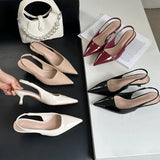 Xajzpa Leather Sandals Women Open Shoes Heel Shallow Mouth Suit Female Beige Comfort Closed Pointed Girls Clear Low Spring Fashion