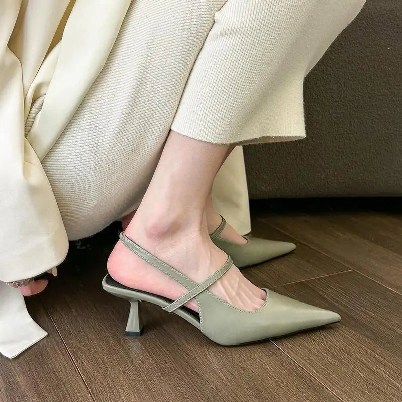Xajzpa Beige Heeled Sandals Low-Heeled Shoes With Strap All-Match Slip-on Loafers Summer Women's Black Low-heeled Elastic Band High Com