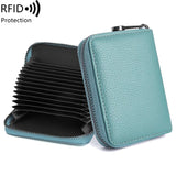 Xajzpa RFID Genuine Leather 14 Slot Credit Card Wallet with Zipper Suitable for Women or Men's Accordion Wallet