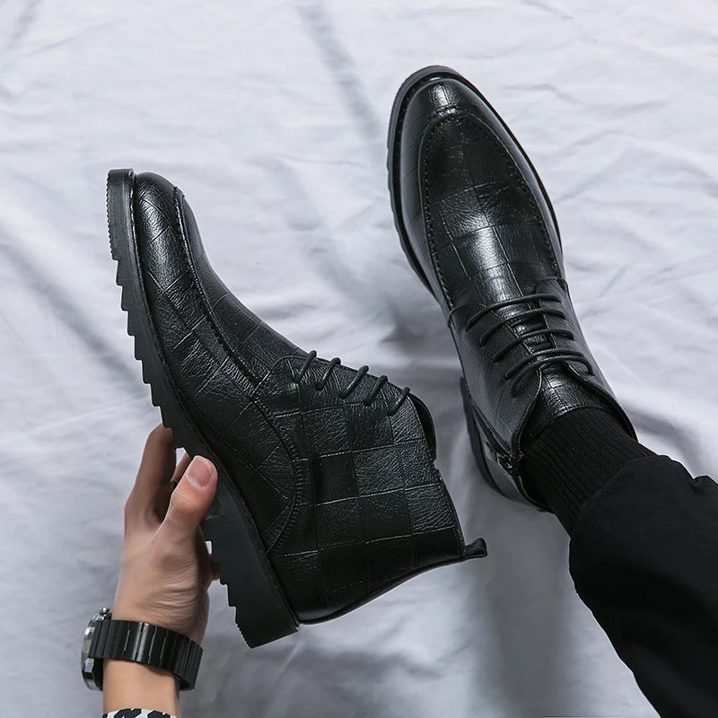 Xajzpa New Men's Trendy Boots Lace up Black Dress Fashionable Breathable Ankle Boots Leather Boots Casual Sports Shoes