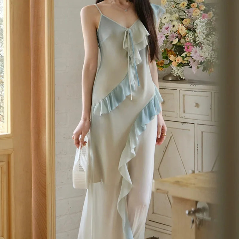 Xajzpa Fashion Irregular Pearl Dress Women's Sleeveless Lotus Leaf Edge Wrinkles A Line Dresses 2025 Summer New Tide