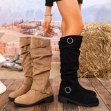 Xajzpa New Women Stylish Mid-Calf Slouchy Boots Soft Comfortable Round Toe Design Easy Pull-On Closure Outdoor Casual Shoes Shoes