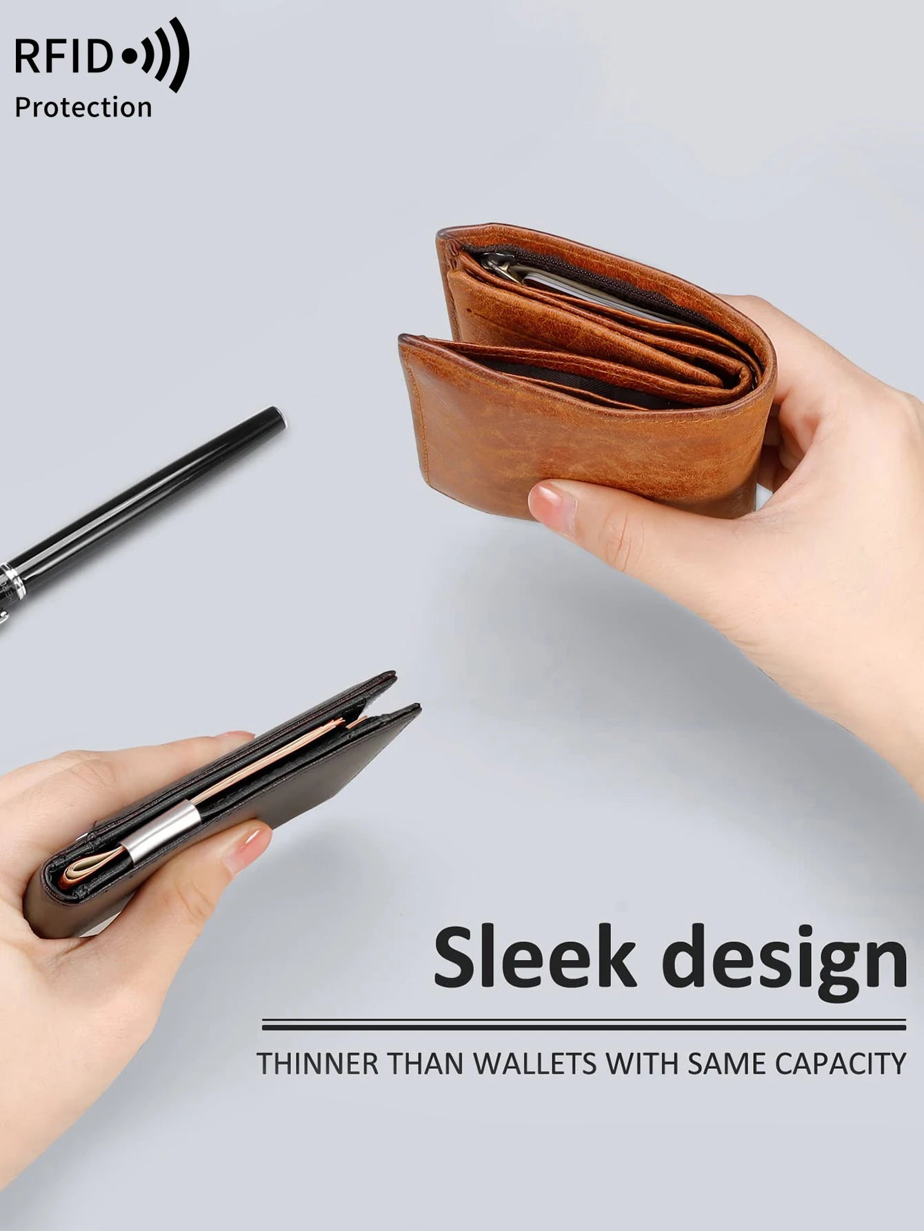 Xajzpa RFID Anti-theft Brush Men's Wallet Portable Double Fold Cross Front Pocket Card Holder Multifunctional 12card Slot Short Zero Wallet