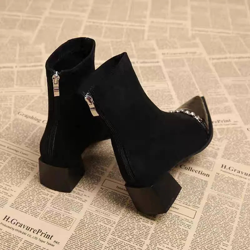 Xajzpa Pointed Toe Women Snow Ankle Boots High Heels Sexy Shoes Chunky Designer Chelsea Boots Winter New Trend Goth Botas De Mujer