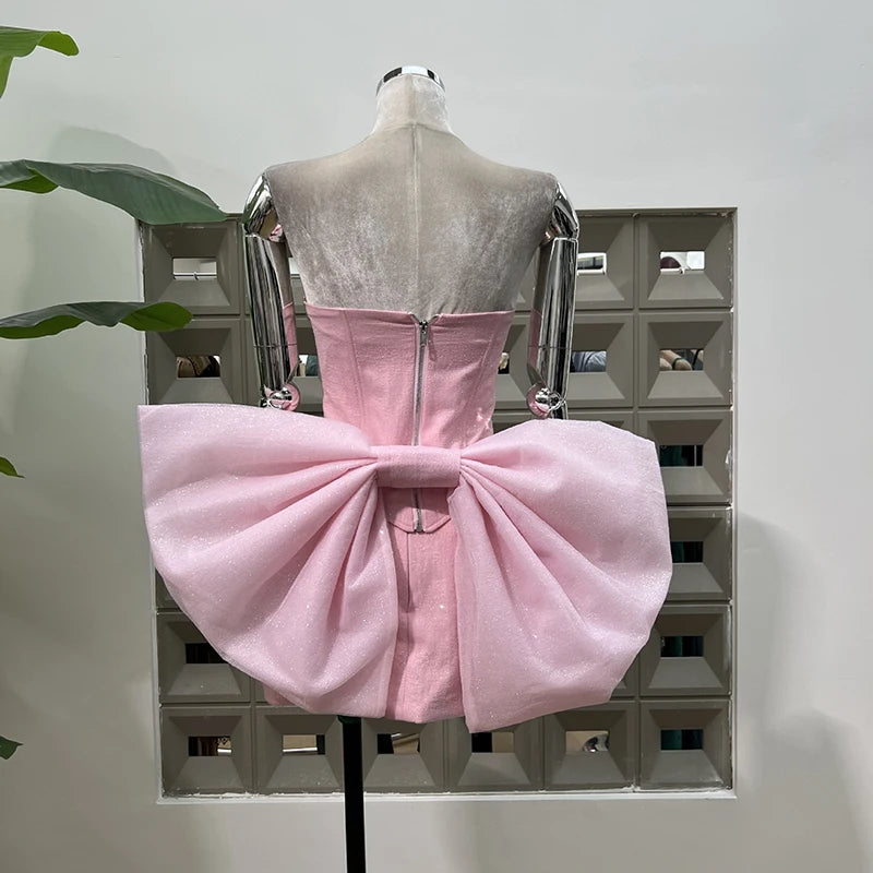 Xajzpa Fashion Women Dress Sleeveless Strapless Big Bow Female Summer Evening Party Short Dresses New Tide