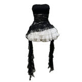 Xajzpa Fashion Two Piece Set Irregular Lace Top + High Waisted Fluffy Skirt Solid Color Female Elegant Birthday Dress New